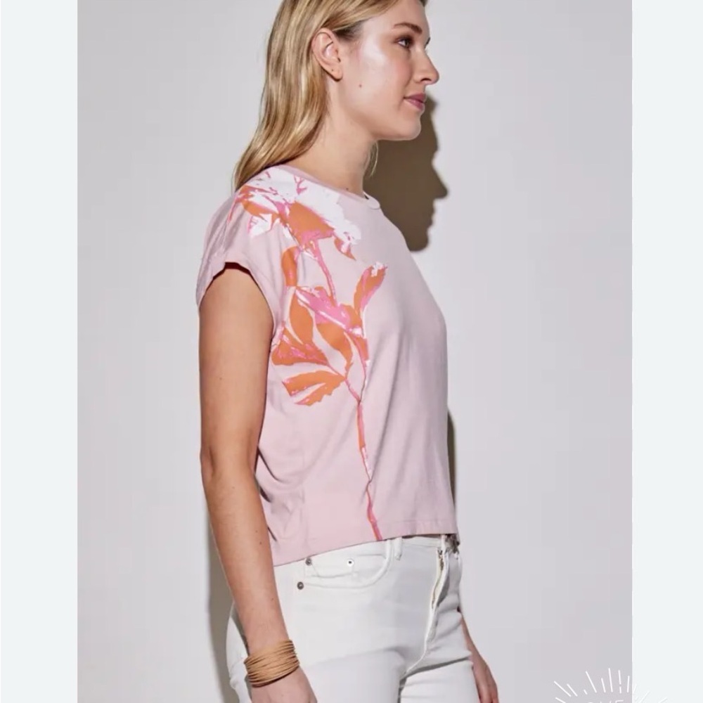 Women’s Pink Short Sleeve Tee with Orange Floral Print
